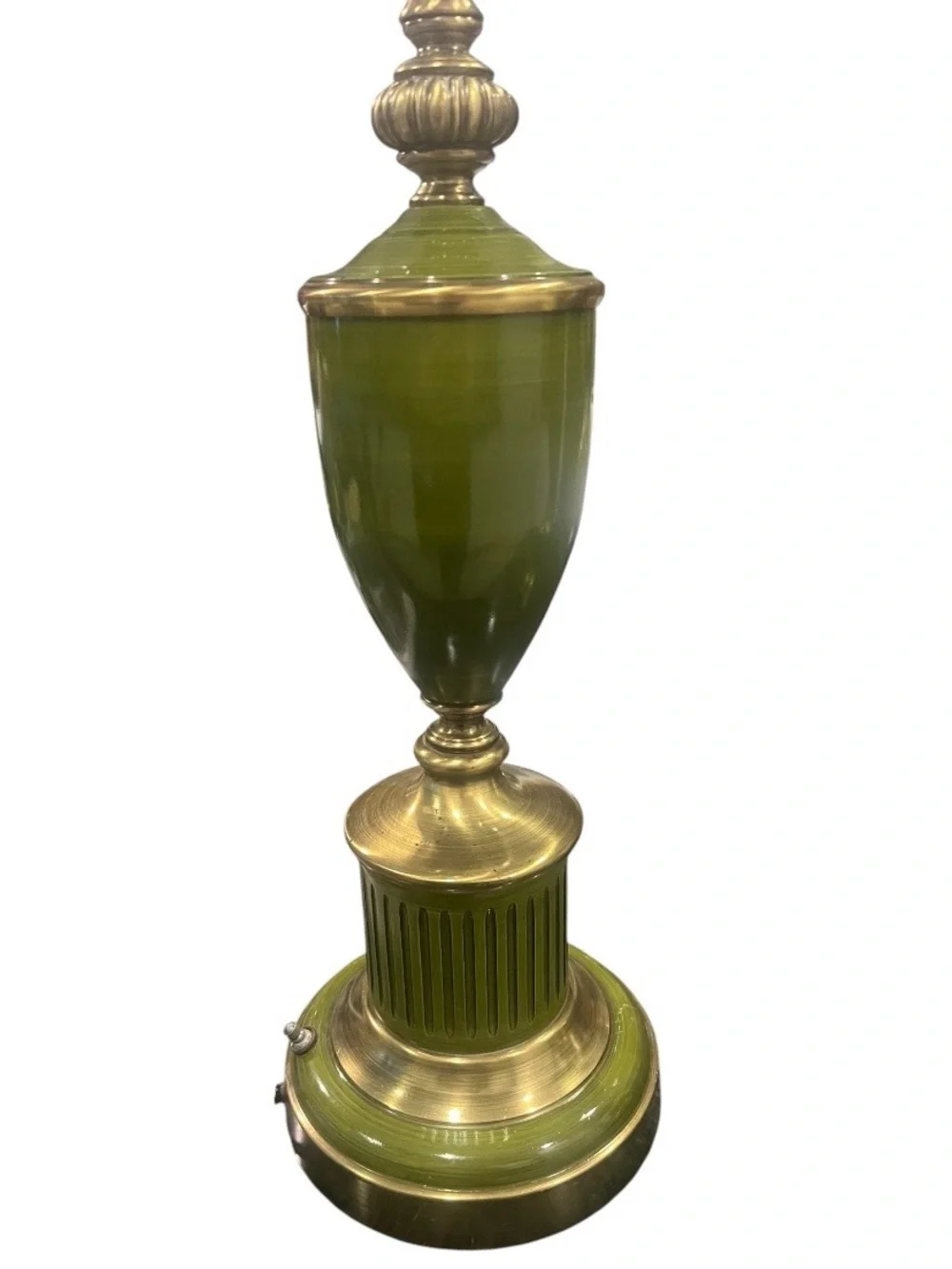 2 Vintage 1950s Rembrandt Brass & Green Enamel Hollywood Regency Table Lamps.